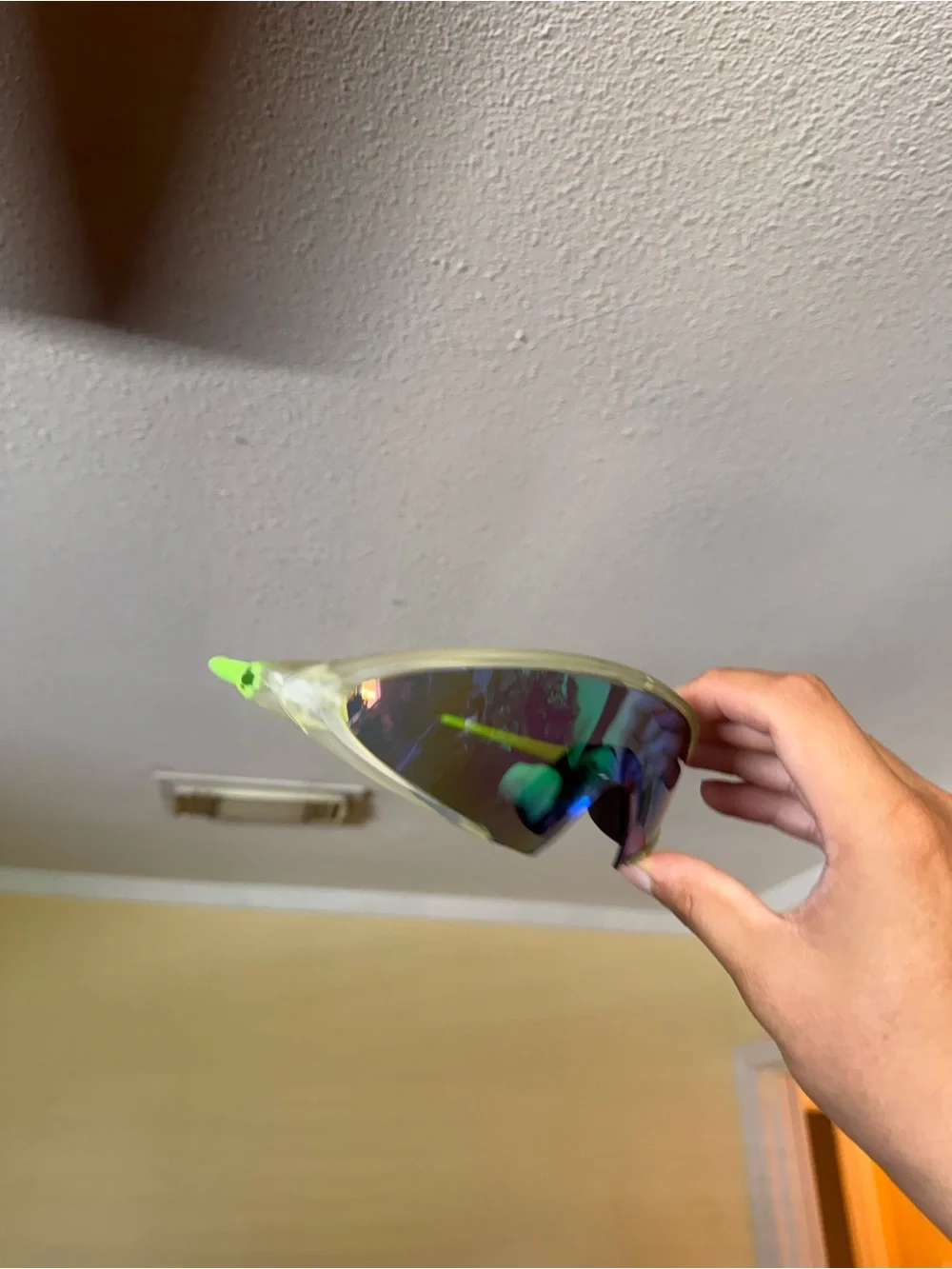 Mirrored Sports Sunglasses with Neon Green Tip Oakley